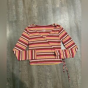 Arizona Jean Company Striped V-Neck Wrap Top